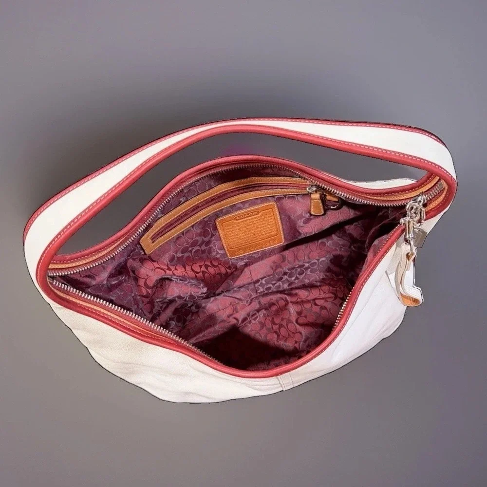 Vintage Coach 9294 Ergo Hobo Leather One Shoulder Bag White Red Silver Hardware